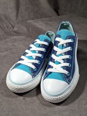 Converse Chuck Taylor All Star Dark Blue  Teal Dbl Tongue Sneakers NEAR NEW US 1